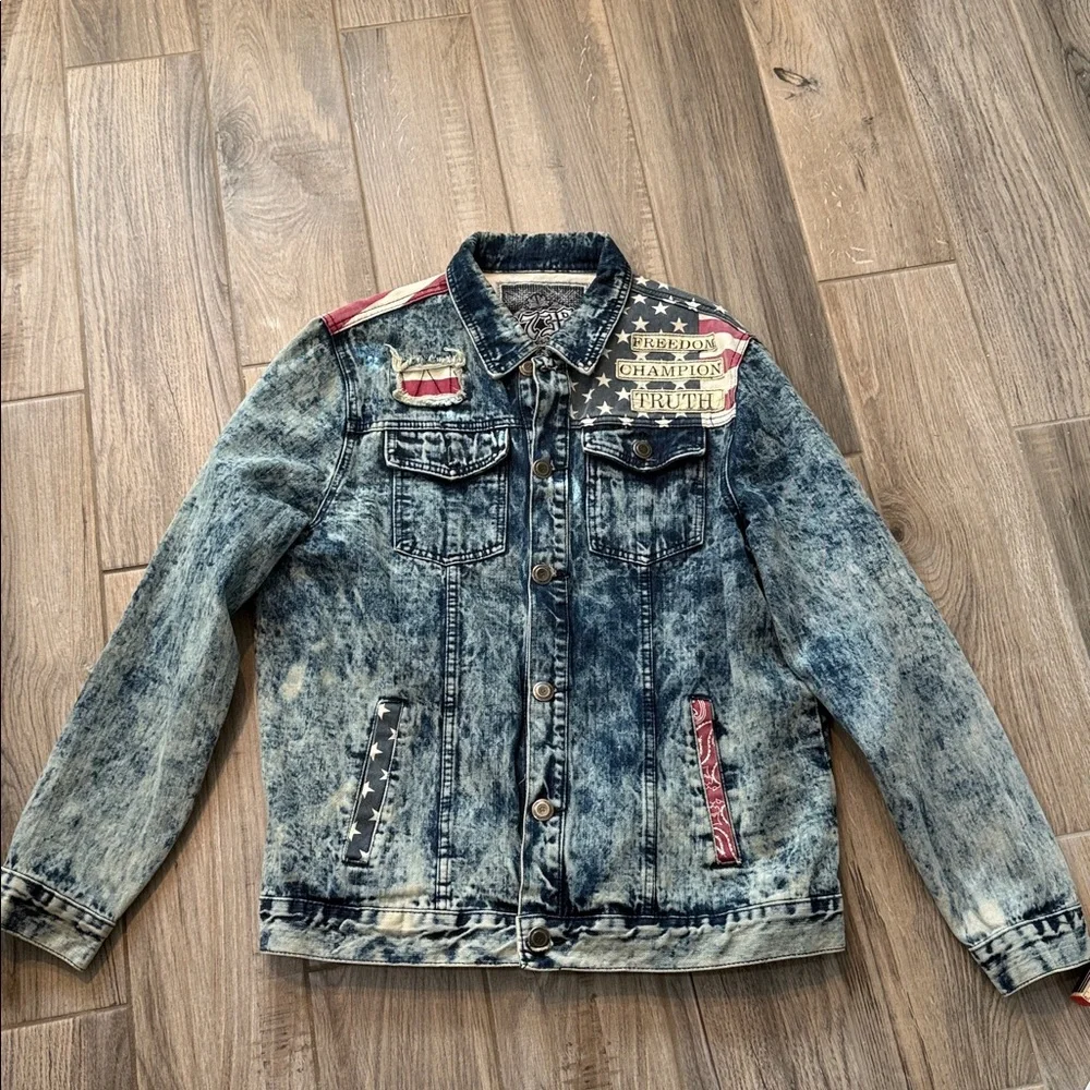 Vintage 1738 Original Brand American Flag‎ Denim Jacket Sz Large - Picture 2 of 11